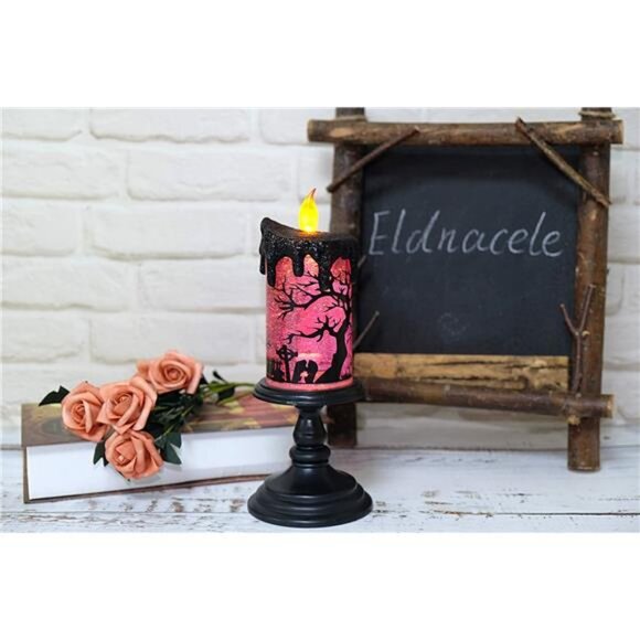 Eldnacele Halloween Snow Globe Candles Lighted Lamp, Battery Operated Spinning - Picture 3 of 7